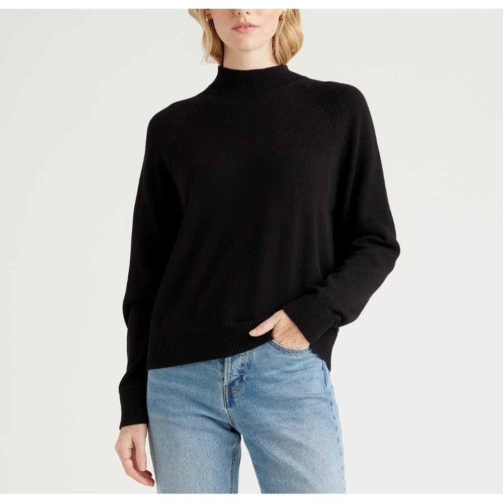 Quince Womens S NEW Organic Cotton Mock Neck Sweater Minimalist Quiet Luxury